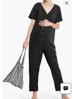 Hatch Black Short-Sleeve V-Neck Button Jumpsuit